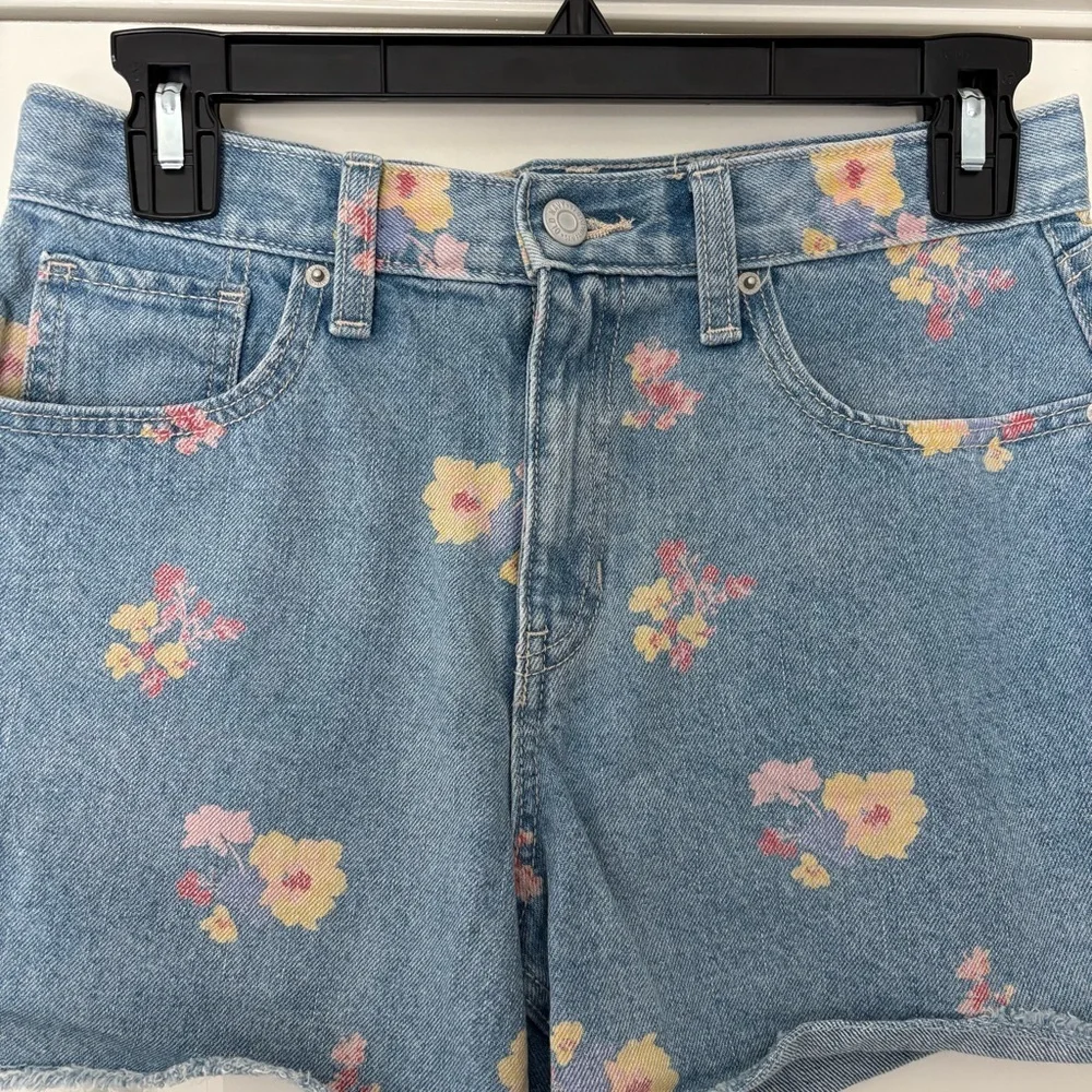 Old Navy Girls Floral Detailed Light Blue Cotton Denim Shorts